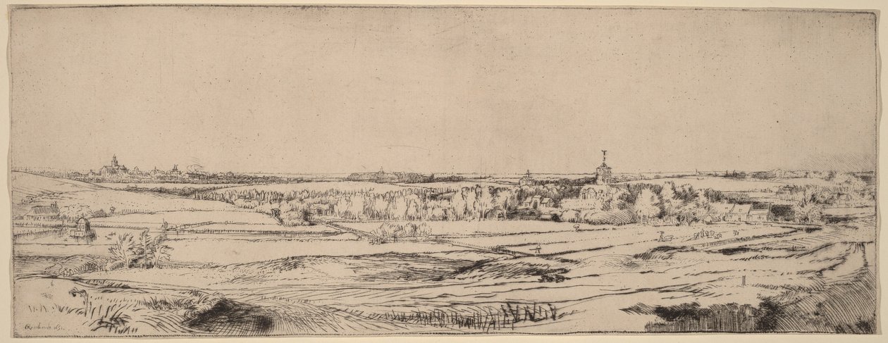 Landskap med utsikt mot Haarlem (Guldvägarnas fält) av Rembrandt van Rijn