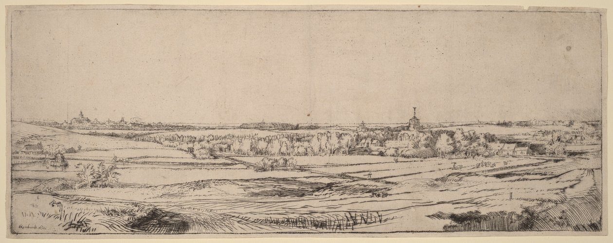 Landskap med utsikt mot Haarlem (Guldvägarnas fält) av Rembrandt van Rijn