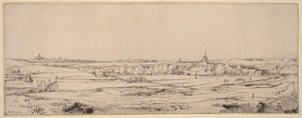 Landskap med utsikt mot Haarlem (Guldvägarnas fält) av Rembrandt van Rijn