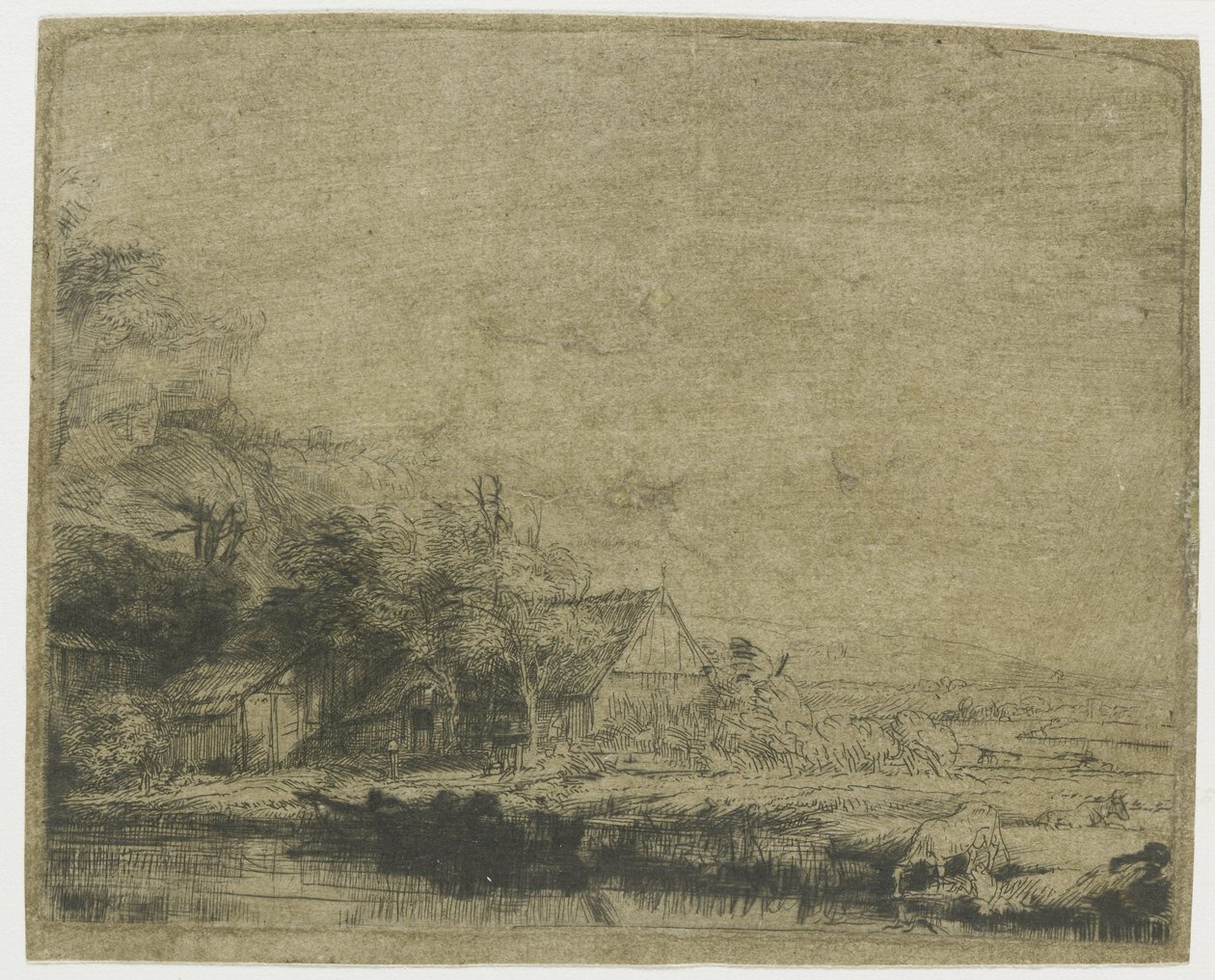 Landskap med en ko som dricker av Rembrandt van Rijn