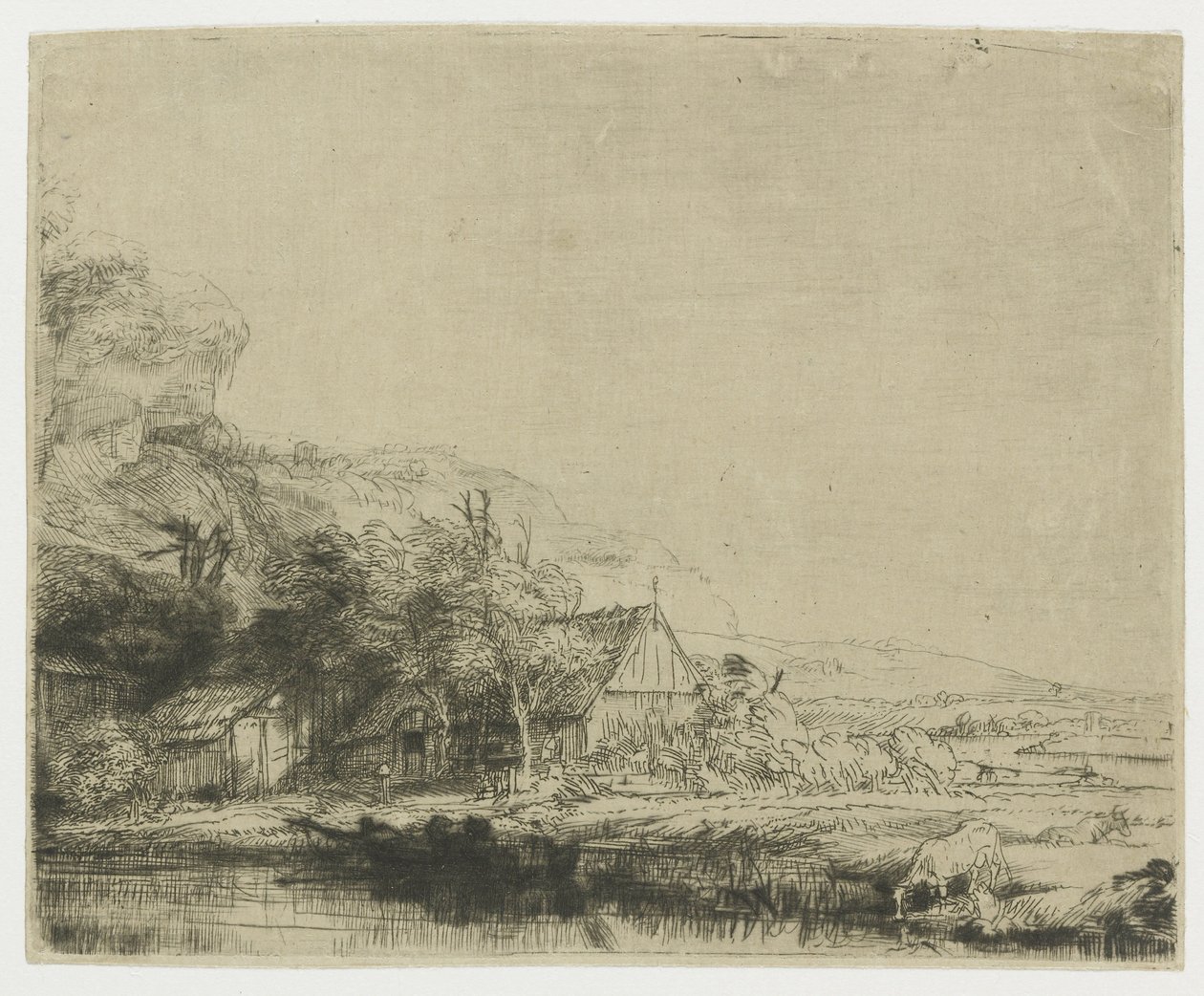 Landskap med en ko som dricker av Rembrandt van Rijn