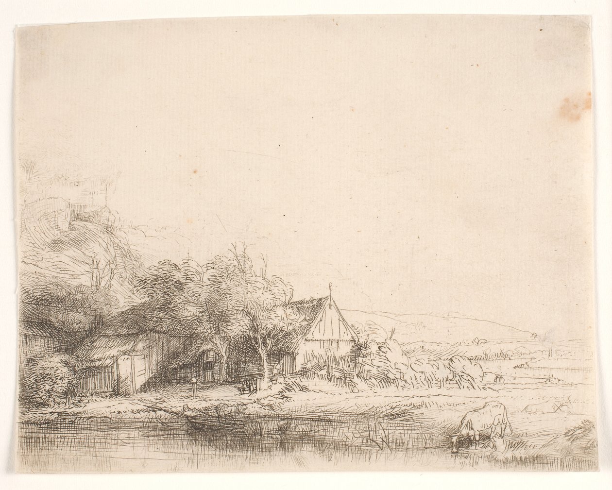 Landskap med en ko som dricker av Rembrandt van Rijn