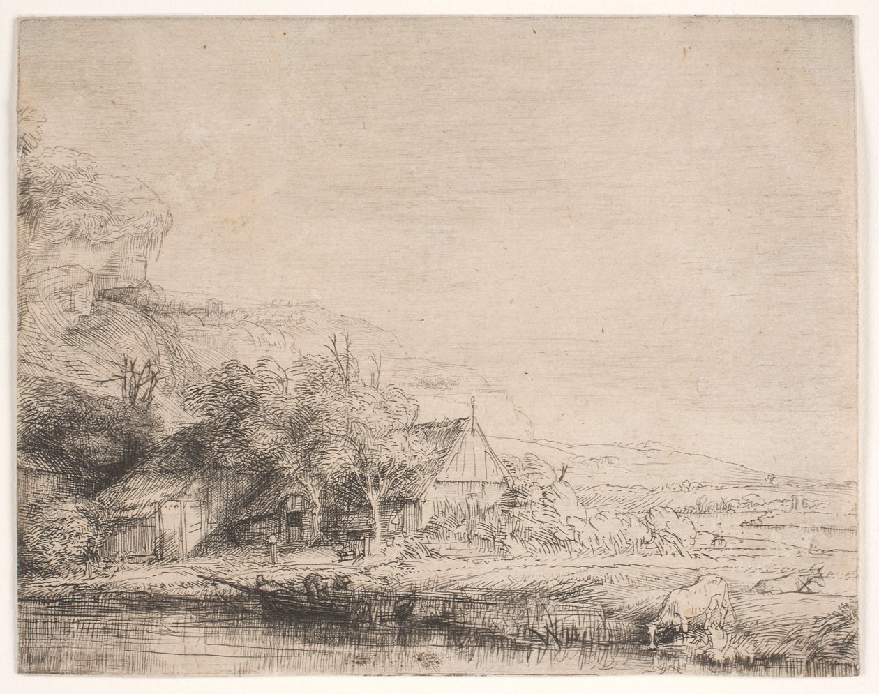 Landskap med en ko som dricker av Rembrandt van Rijn