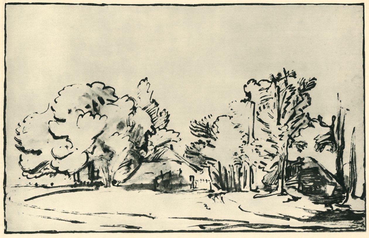 Landskap med två stugor, c1650-1655, 1943. av Rembrandt van Rijn