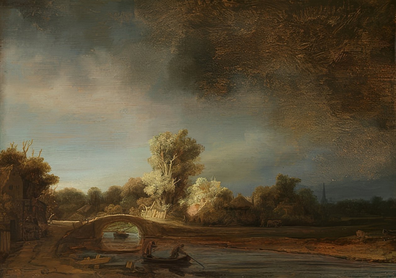 Landskap med en stenbro. Omkring 1638 av Rembrandt van Rijn