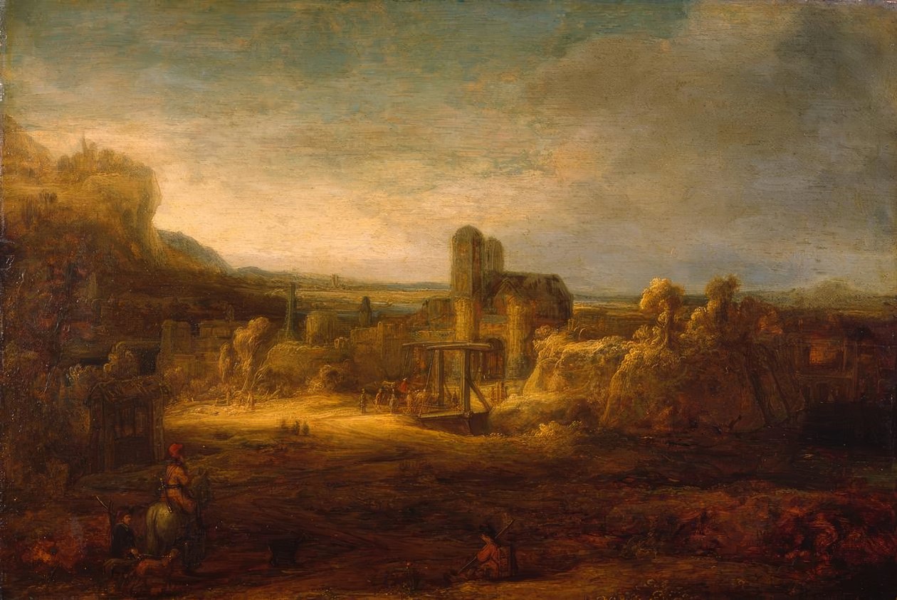 Landskap med vindbrygga av Rembrandt van Rijn
