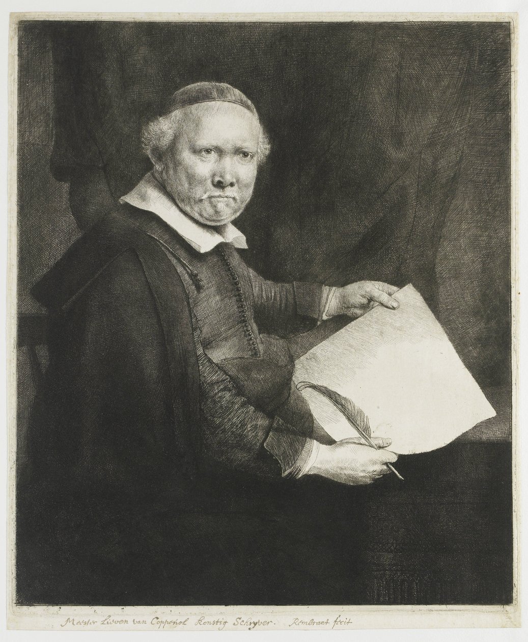 Lieven Willemsz. van Coppenol, skrivmästare: den större plåten av Rembrandt van Rijn