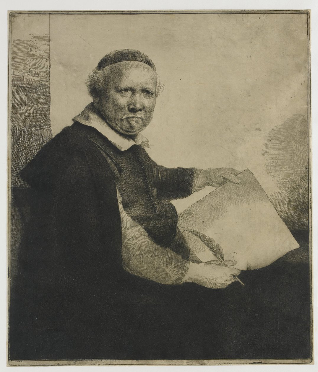 Lieven Willemsz. van Coppenol, skrivmästare: den större plåten av Rembrandt van Rijn