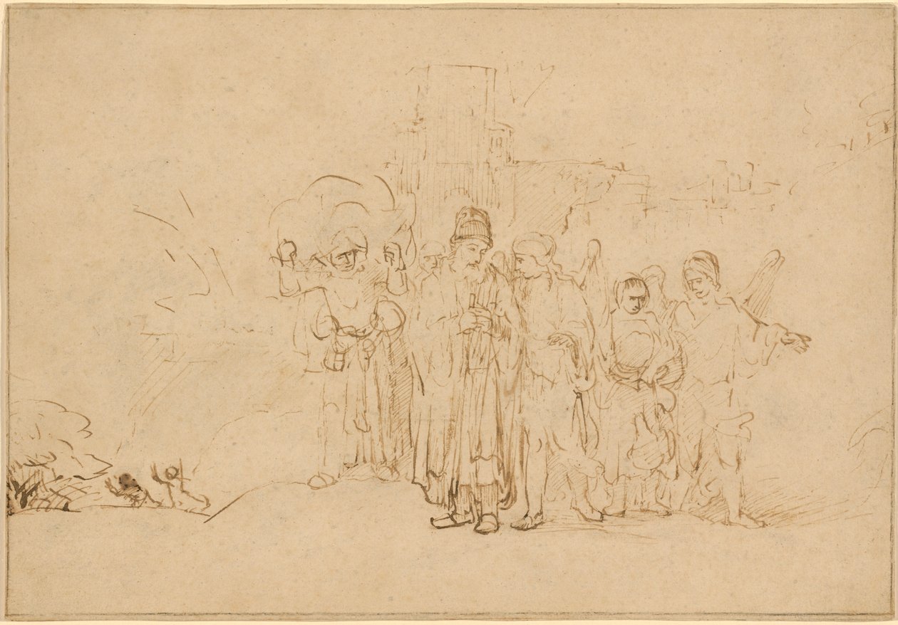Lot och hans familj lämnar Sodom av Rembrandt van Rijn