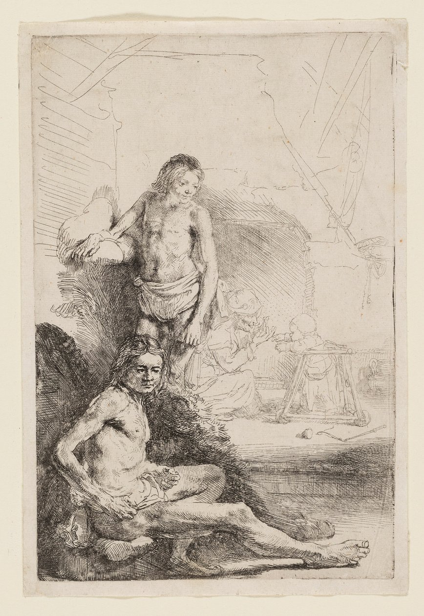 Man naken sittande och stående av Rembrandt van Rijn