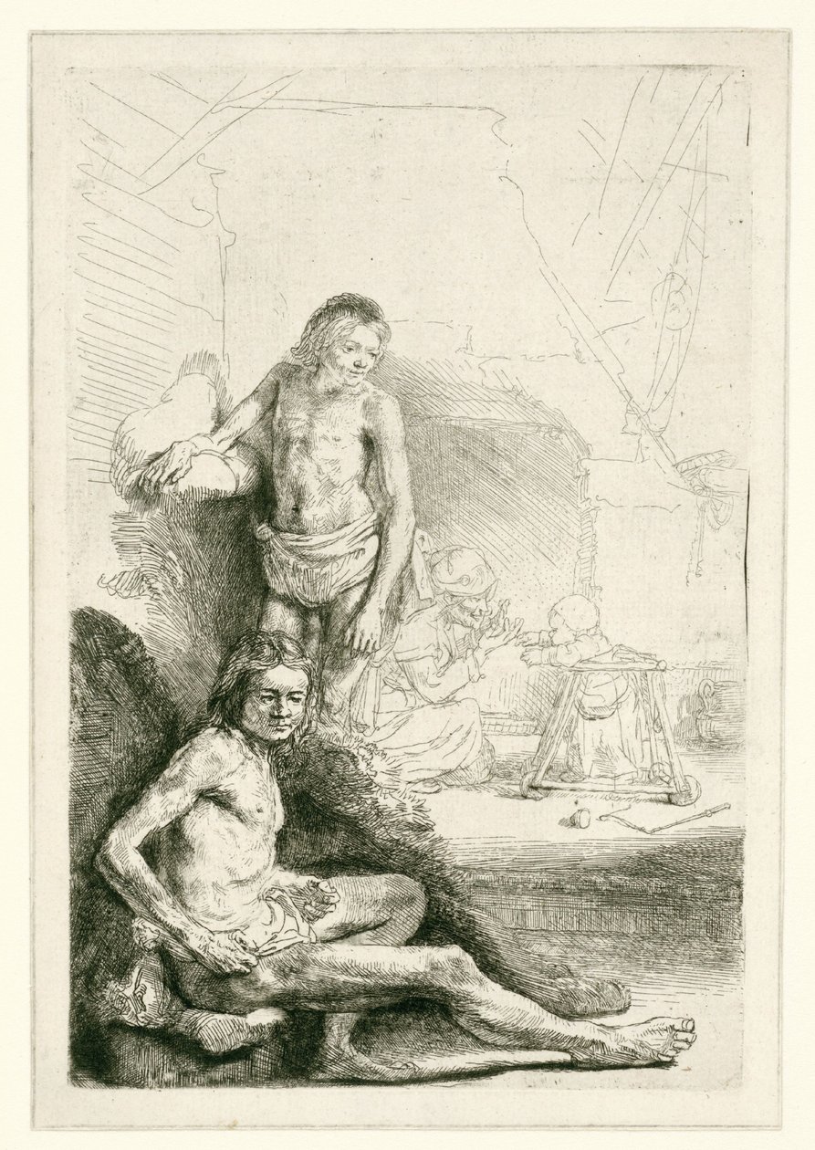 Manlig akt, sittande och stående av Rembrandt van Rijn