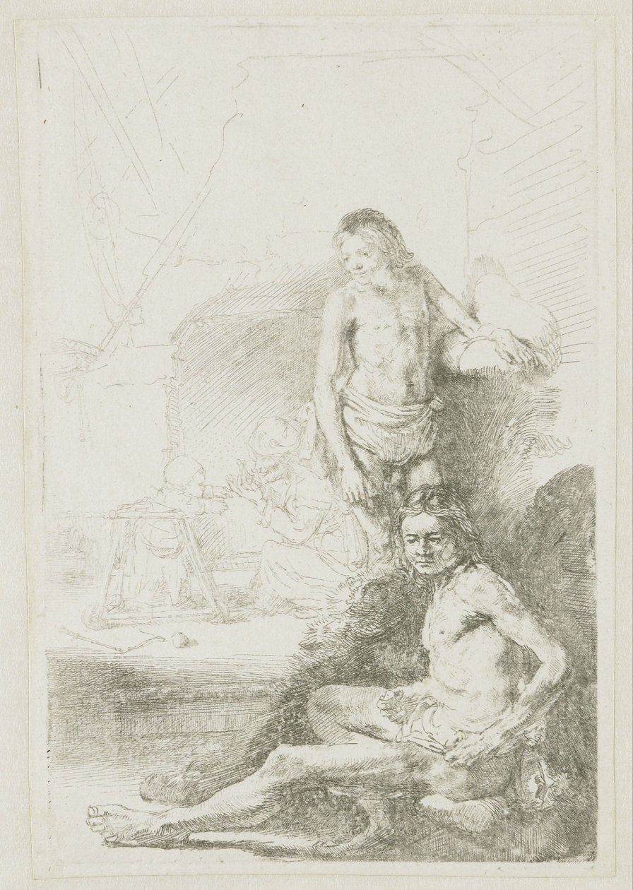 Manlig akt, sittande och stående av Rembrandt van Rijn