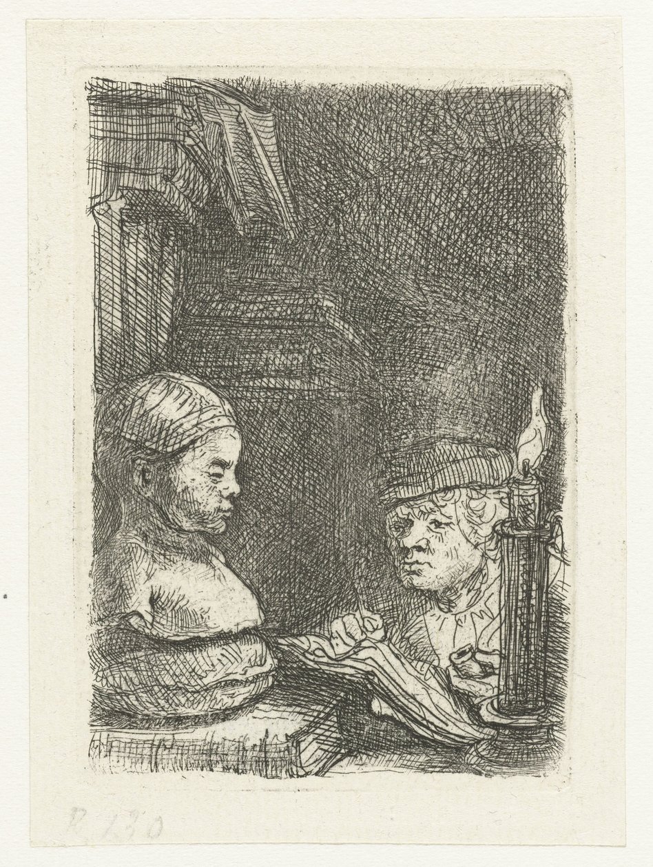 Man som tecknar efter en avgjutning av Rembrandt van Rijn