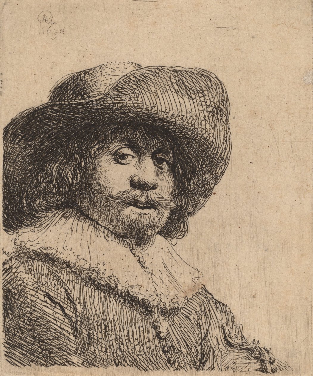 Man i en bredbrättad hatt, möjligen 1638. av Rembrandt van Rijn