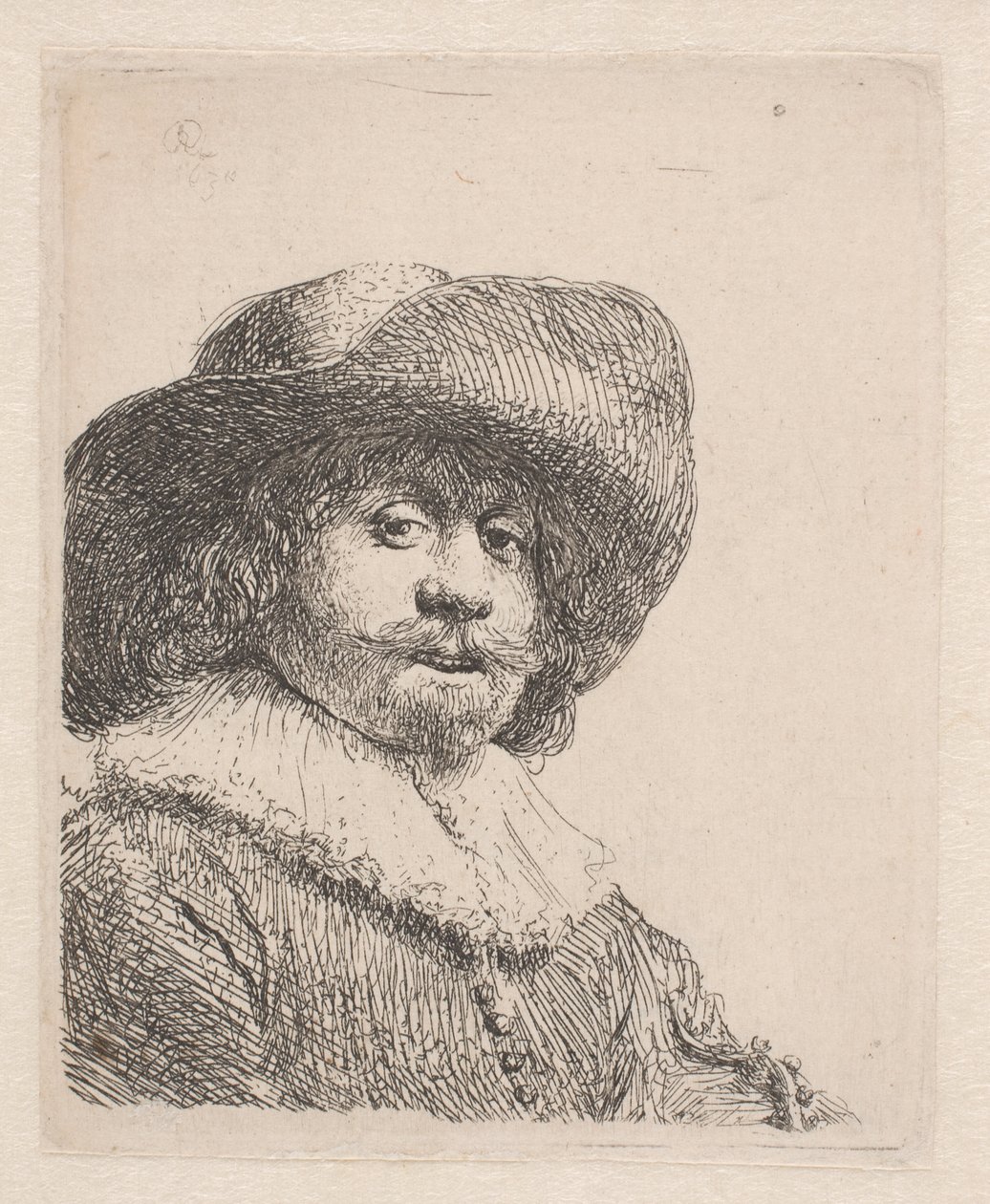 Man i bredbrättad hatt och ruff av Rembrandt van Rijn