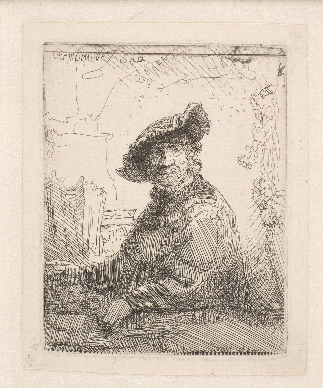 Man i ett lusthus av Rembrandt van Rijn