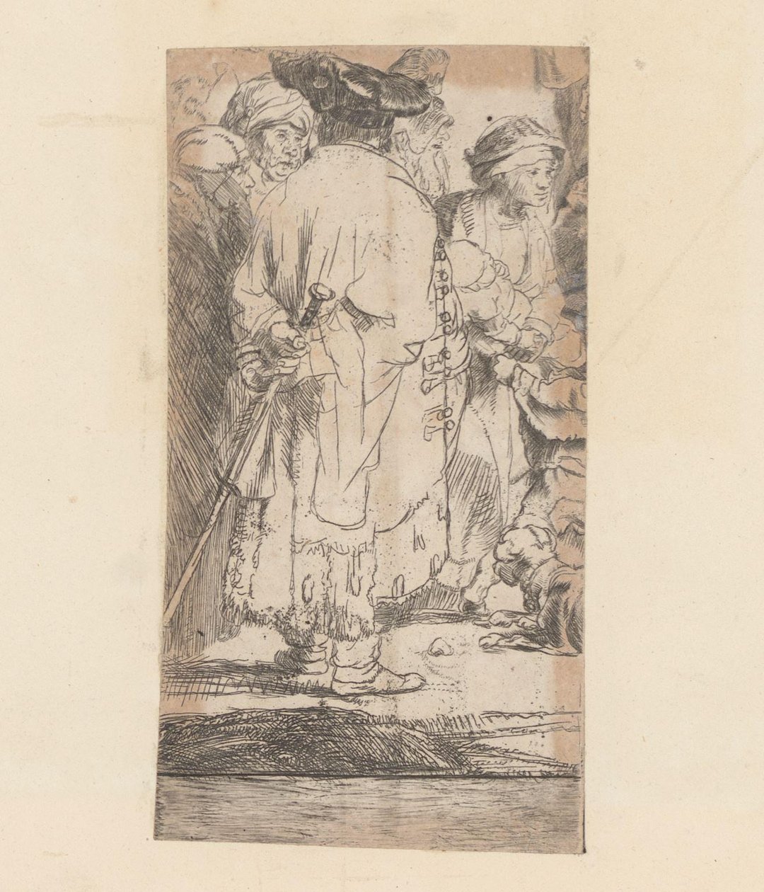 Man i mantel, sedd bakifrån Hundra Gulden bild av Rembrandt van Rijn
