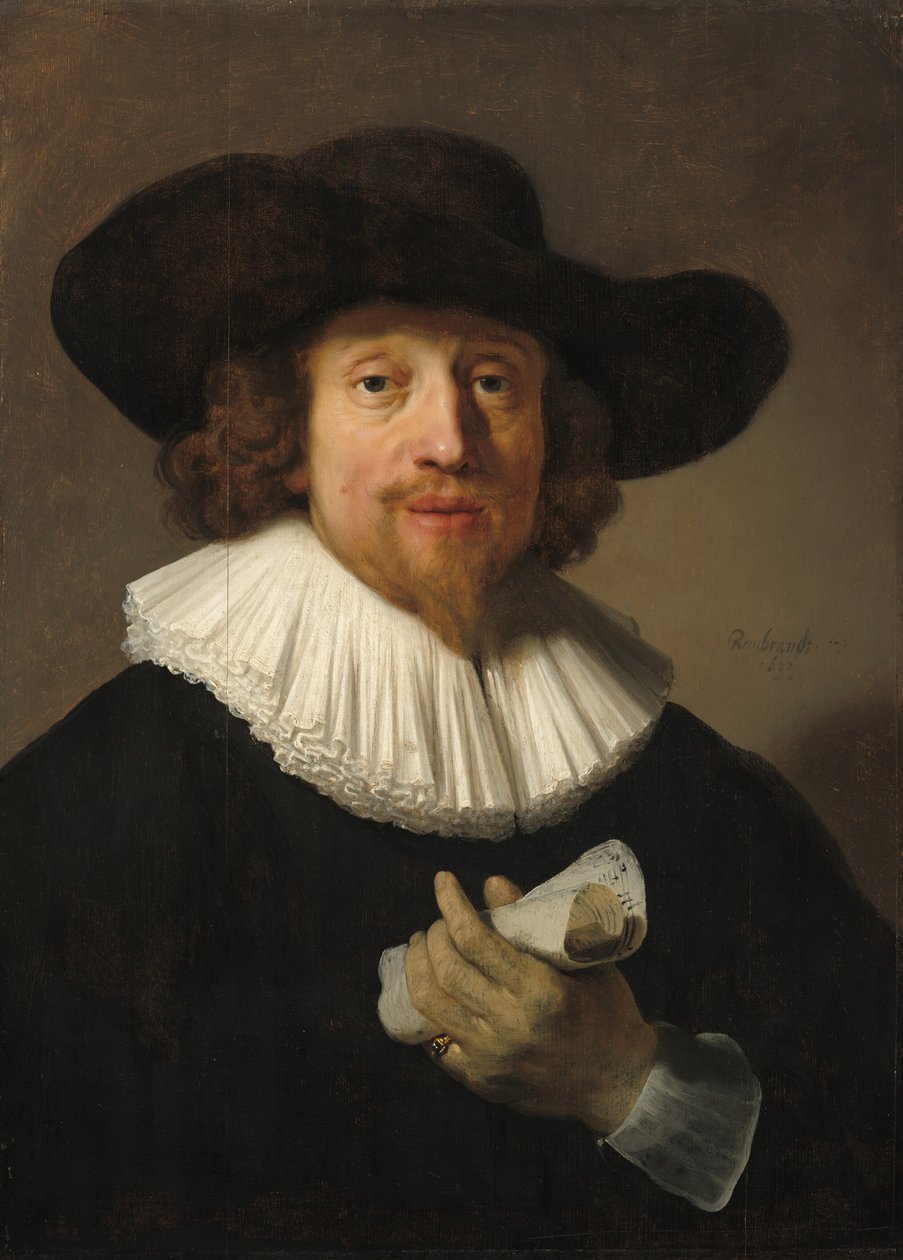 Man med ett notblad av Rembrandt van Rijn