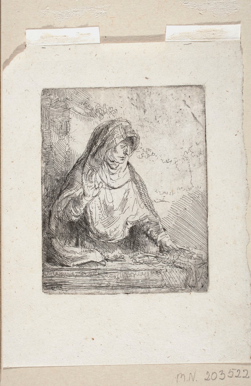 Den sorgande Jungfru Maria med Kristi lidandes symboler av Rembrandt van Rijn
