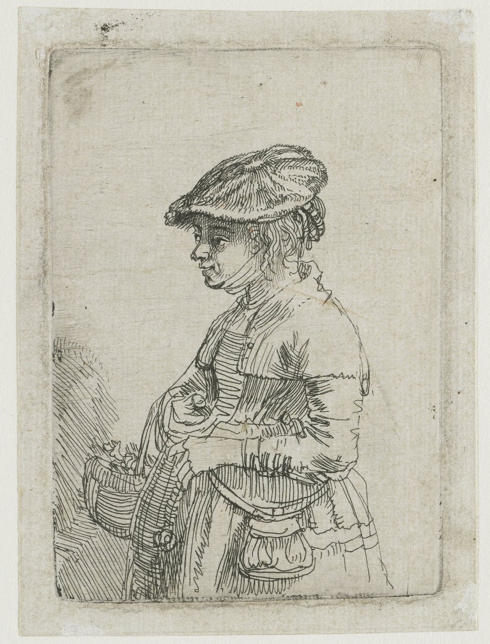 Flicka med korg av Rembrandt van Rijn