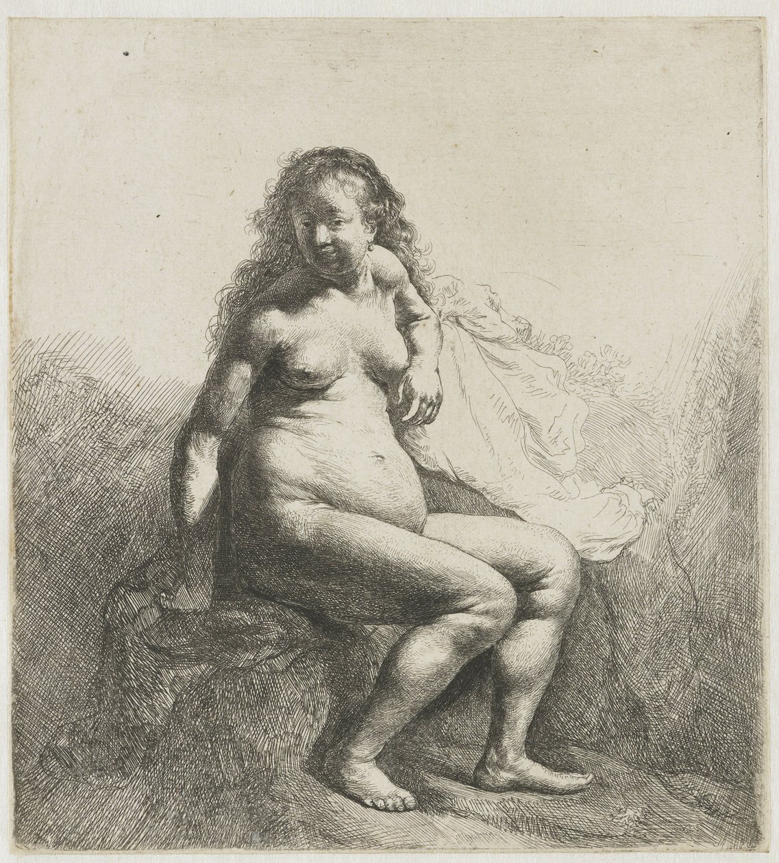 Naken kvinna på en hög Naken kvinna på en kulle av Rembrandt van Rijn