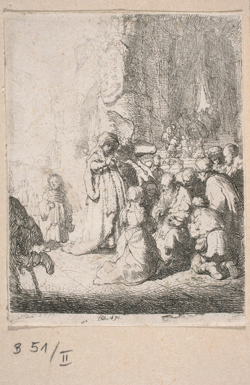 Offergåva i templet med en ängel (liten tavla) av Rembrandt van Rijn