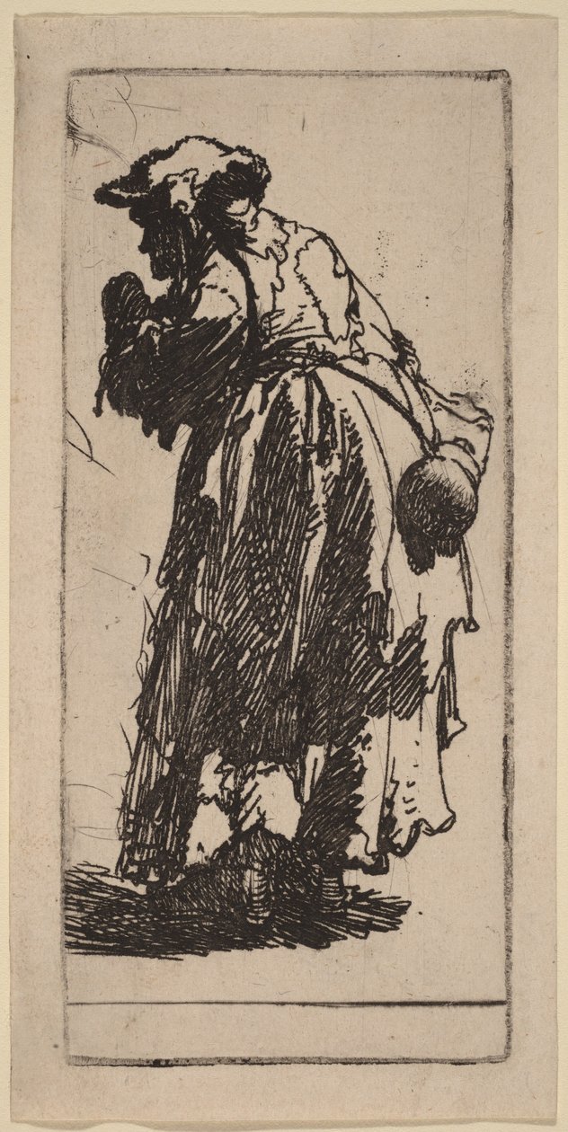 Gammal tiggarkvinna med en kalebass av Rembrandt van Rijn