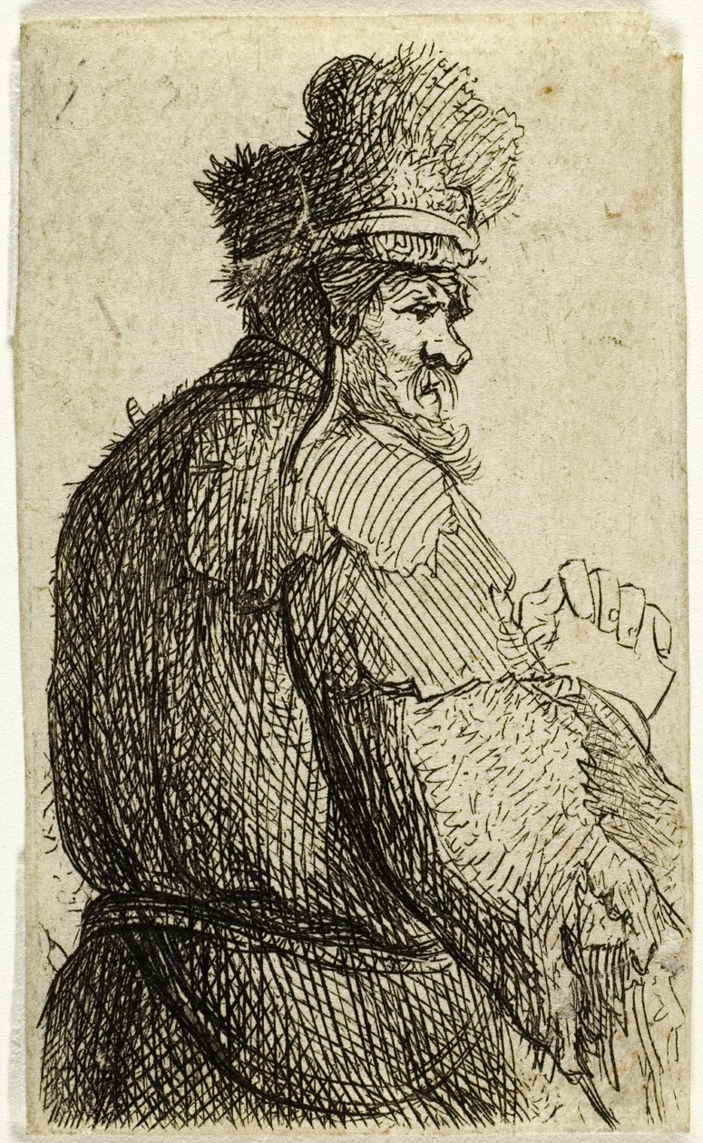 Gammal man sedd bakifrån, profil höger: halvfigur av Rembrandt van Rijn