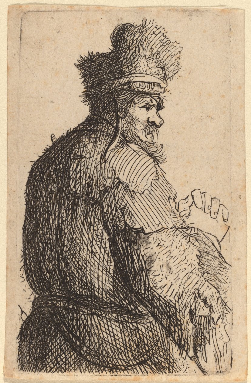 Gammal man sedd bakifrån, profil till höger av Rembrandt van Rijn