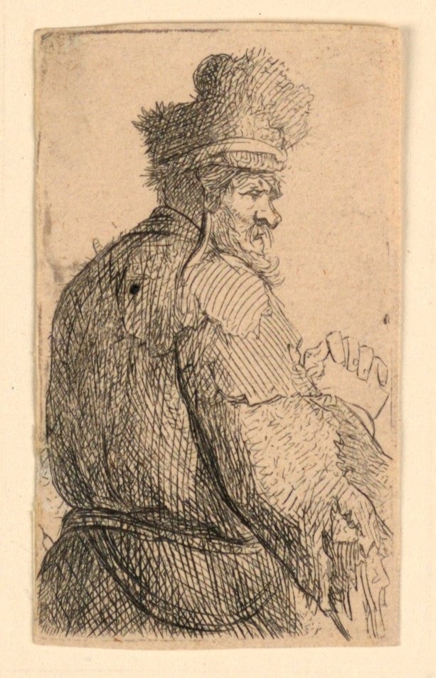 Gammal man sedd bakifrån, profil till höger: halvfigur av Rembrandt van Rijn