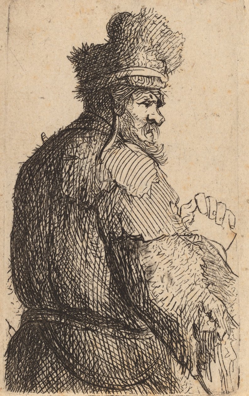 Gammal man sedd bakifrån, profil till höger, ca. 1631. av Rembrandt van Rijn