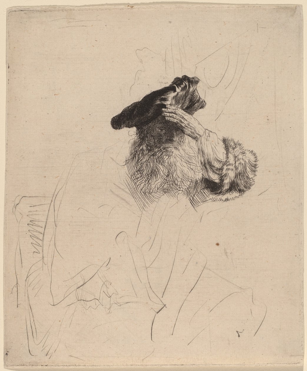 Gammal man som skuggar sina ögon med sin hand av Rembrandt van Rijn