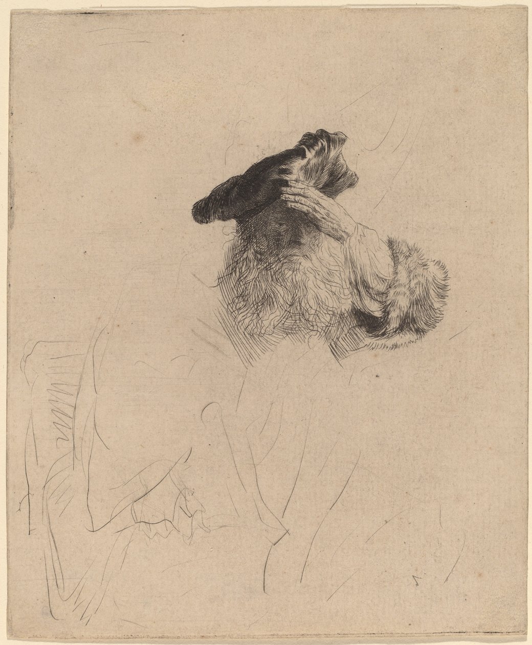 Gammal man som skuggar sina ögon med sin hand av Rembrandt van Rijn