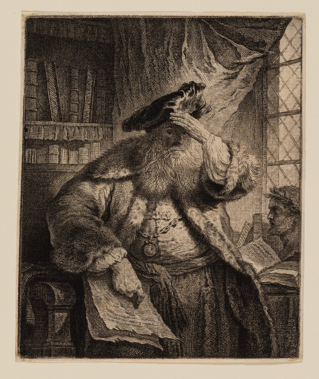 Gammal man skuggar sina ögon med sin hand av Rembrandt van Rijn