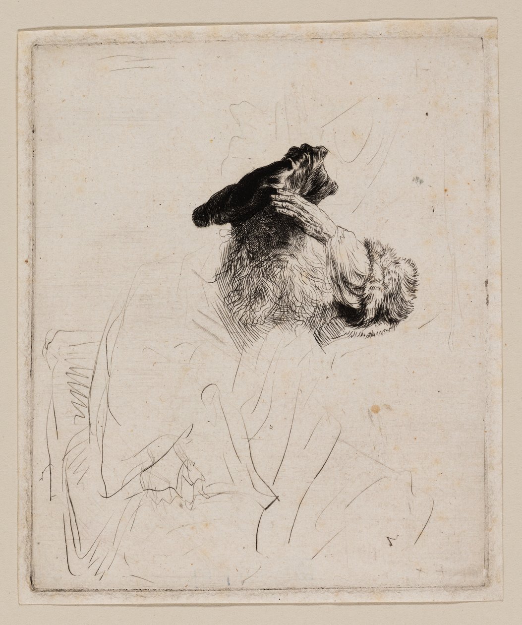 Gammal man skuggar sina ögon med sin hand av Rembrandt van Rijn