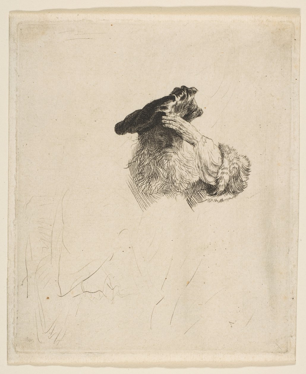 Gammal man skuggar sina ögon med sin hand, ca. 1639. av Rembrandt van Rijn