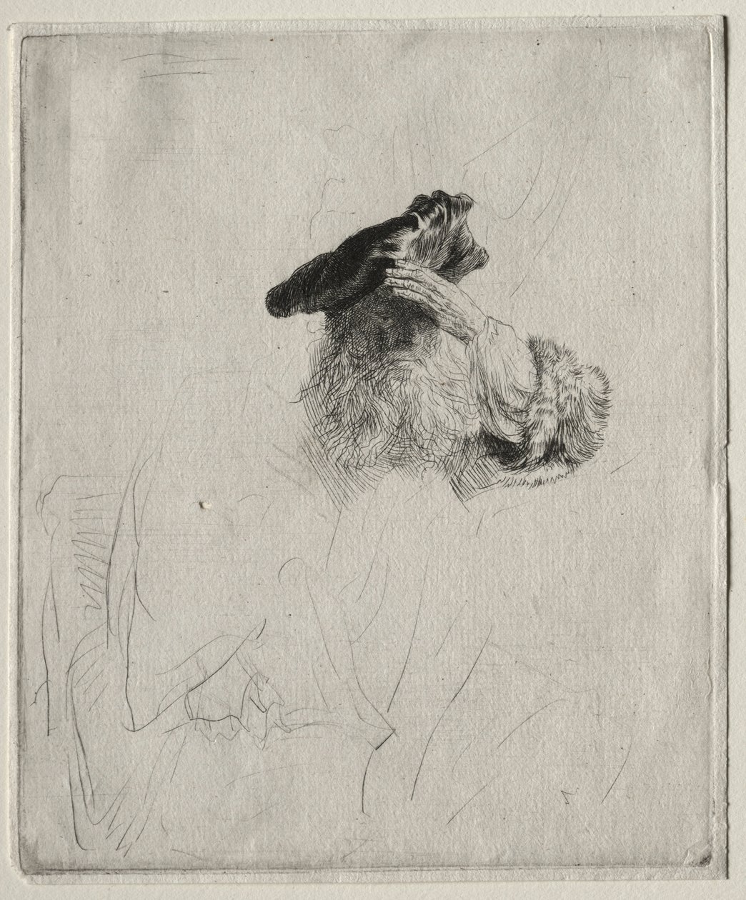 Gammal man skuggar sina ögon med sin hand, ca. 1639. av Rembrandt van Rijn