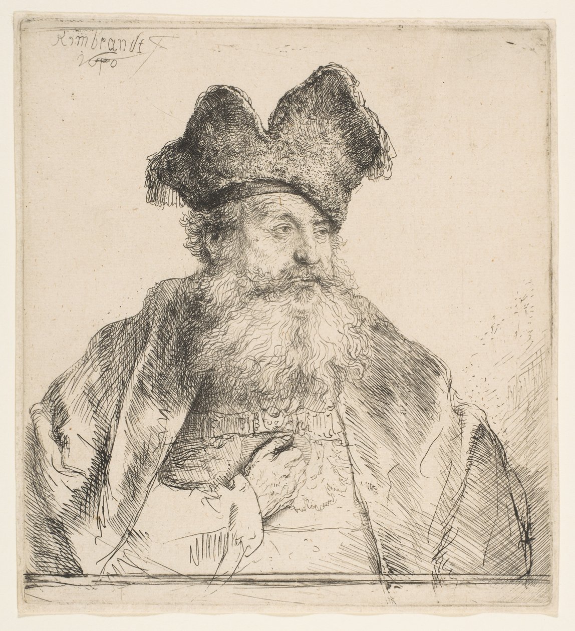 Gammal man med delad pälsmössa, 1640. av Rembrandt van Rijn