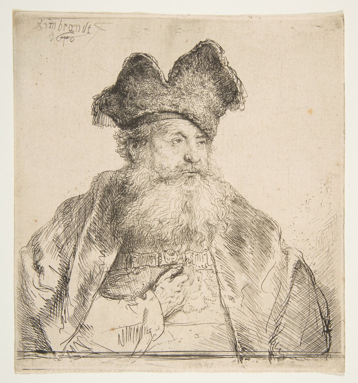 Gubben med en delad pälsmössa. av Rembrandt van Rijn
