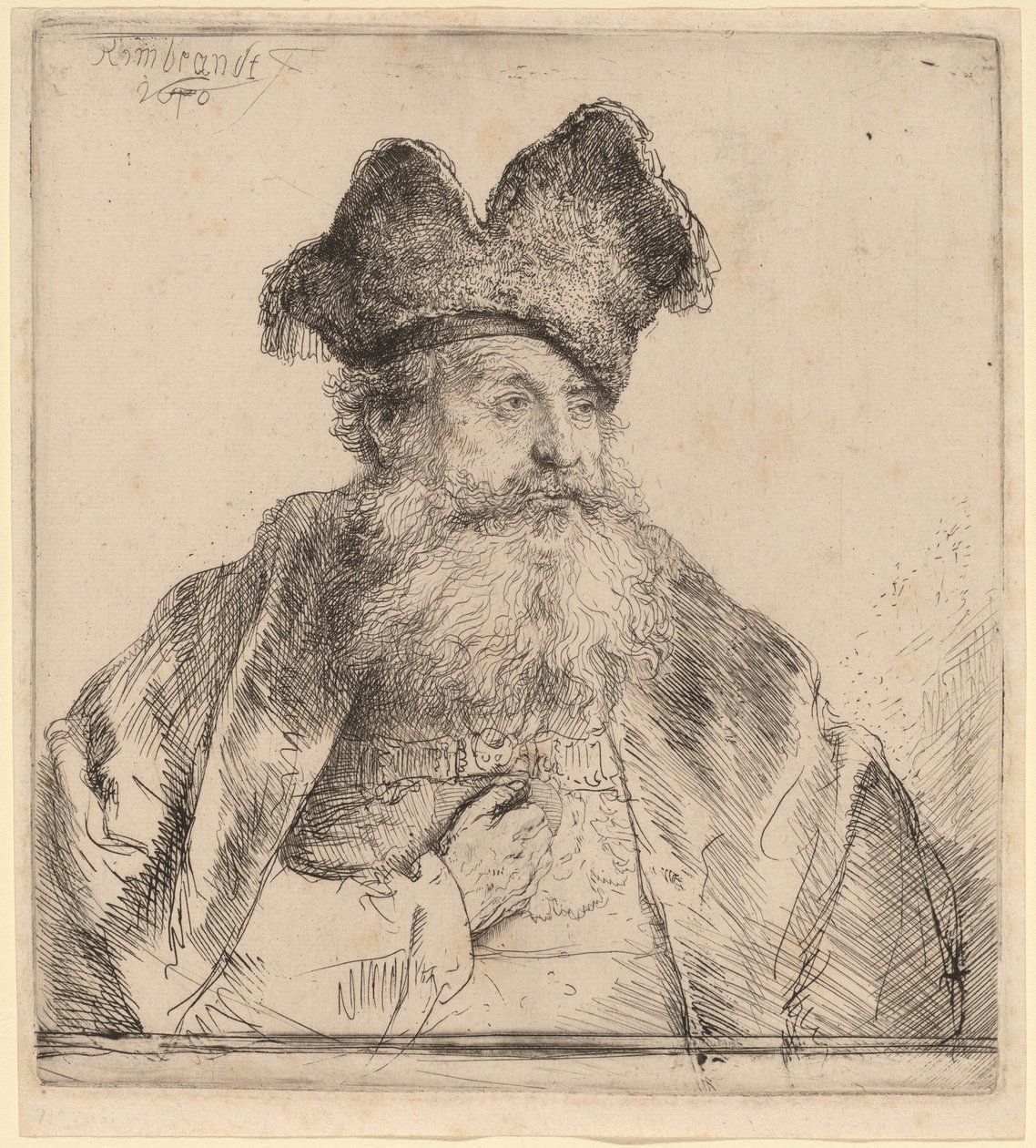 Gubben med en delad pälsmössa av Rembrandt van Rijn