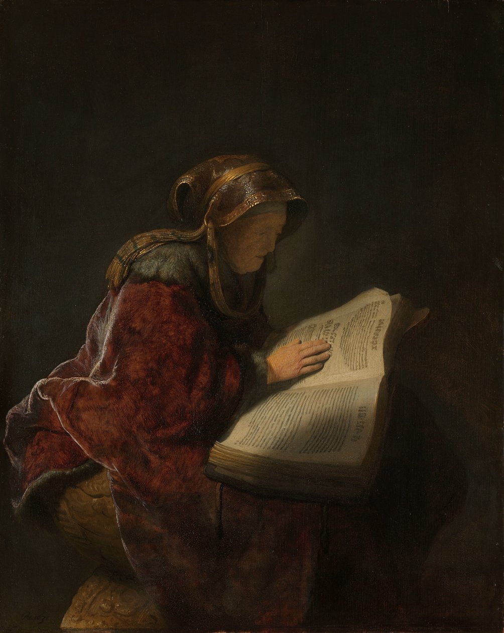 Gammal kvinna som läser, förmodligen profetinnan Anna En gammal kvinna som läser, förmodligen profetinnan Hanna av Rembrandt van Rijn
