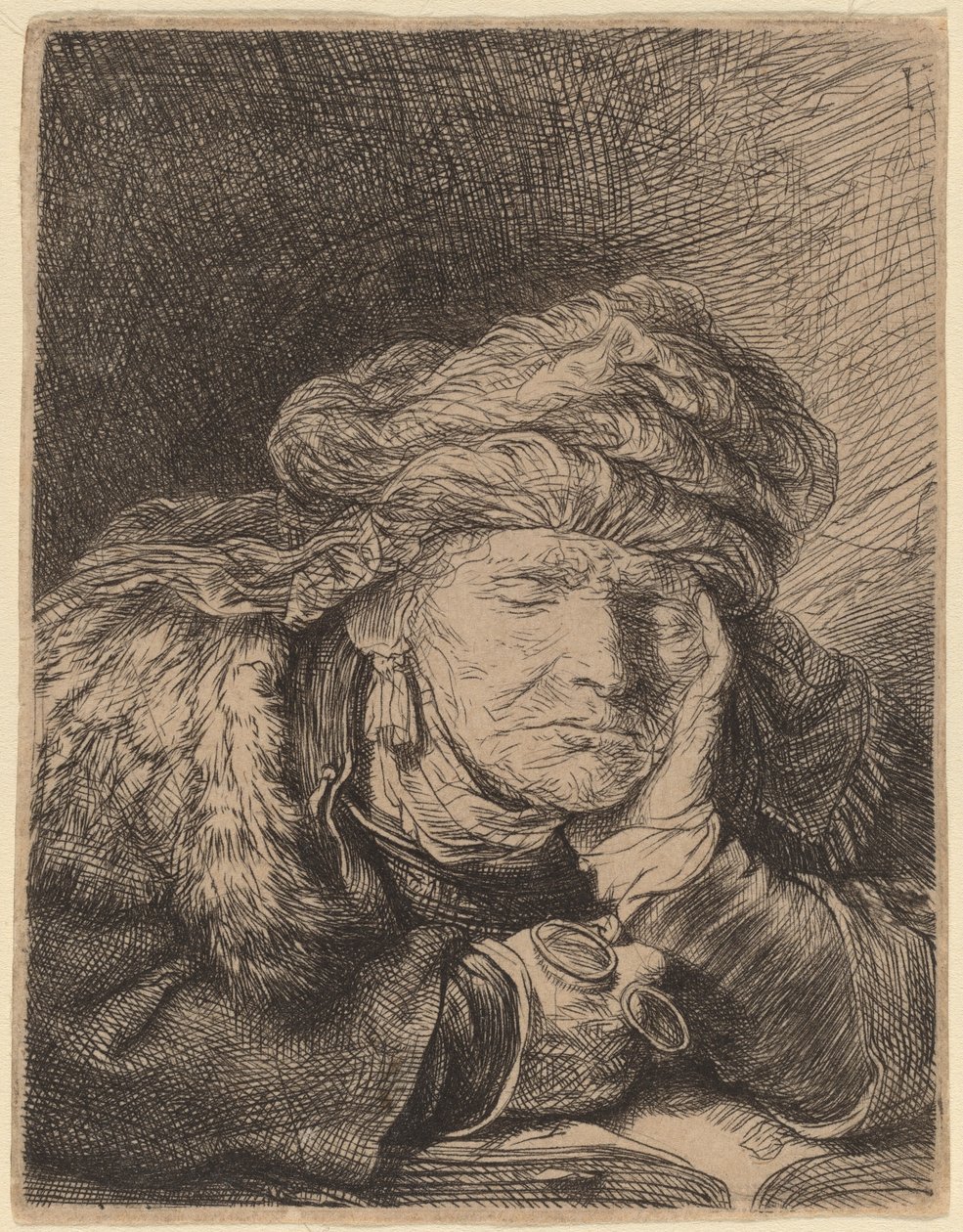 Gammal kvinna som sover av Rembrandt van Rijn