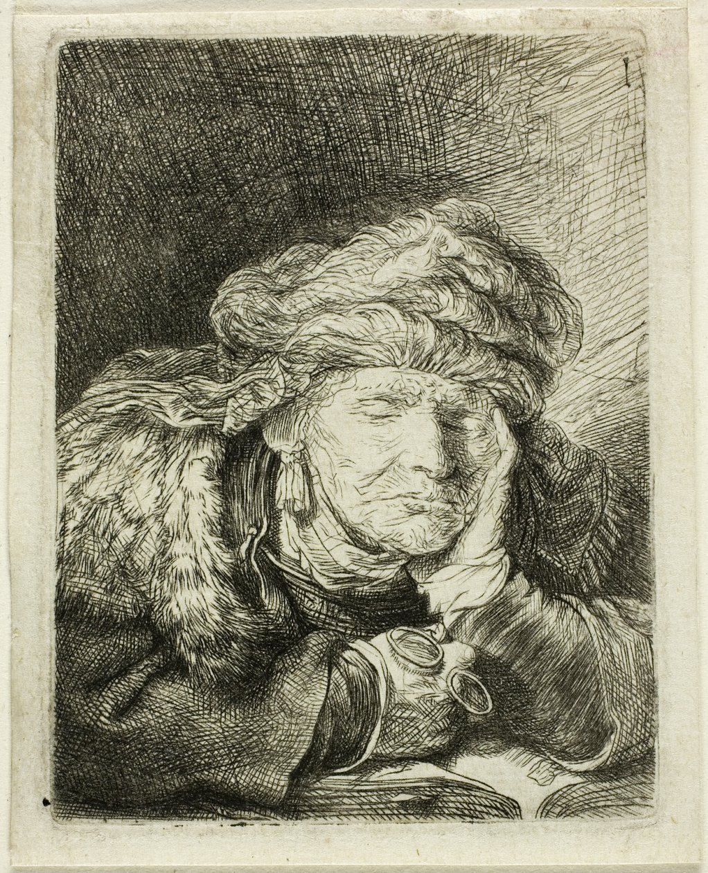 Gammal kvinna som sover av Rembrandt van Rijn