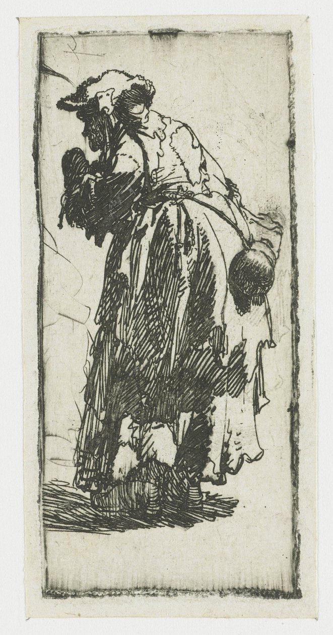 En gammal tiggarkvinna med en kalebass av Rembrandt van Rijn