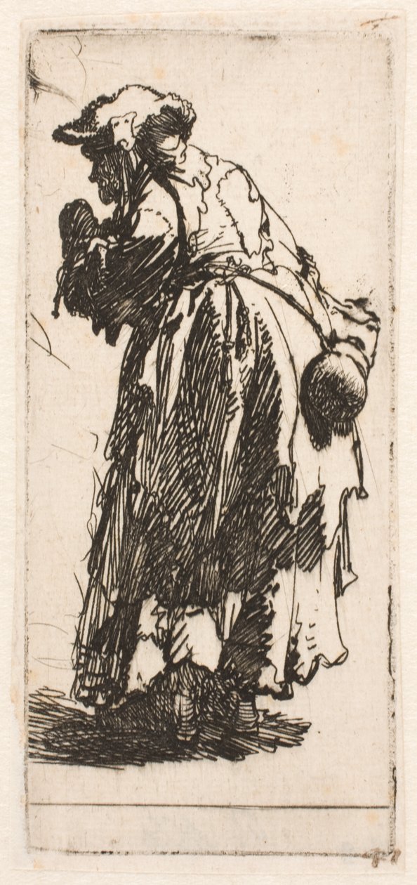 En gammal tiggarkvinna med en kalebass av Rembrandt van Rijn