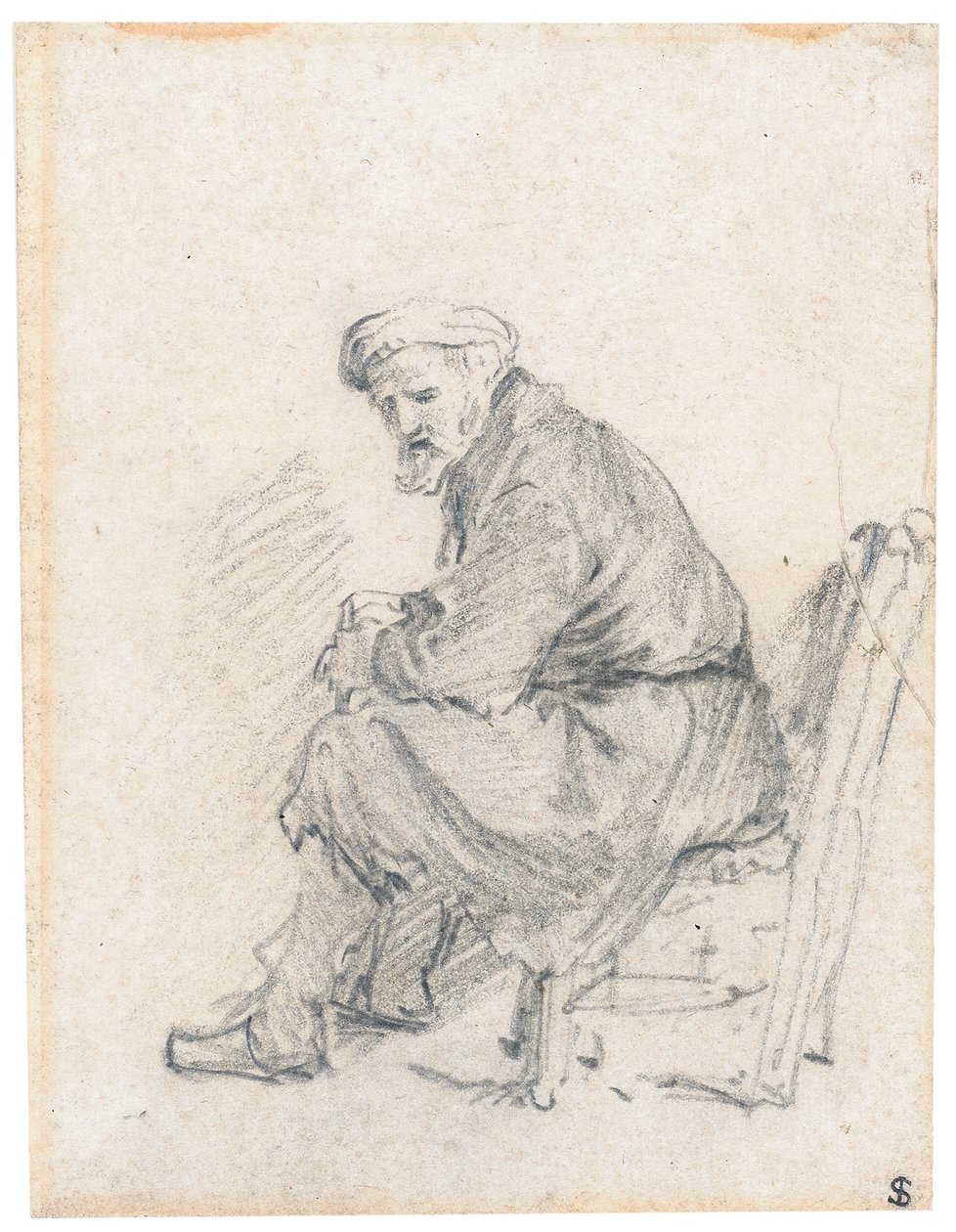 Gubben i turban, sittande i profil, vänder sig åt vänster av Rembrandt van Rijn