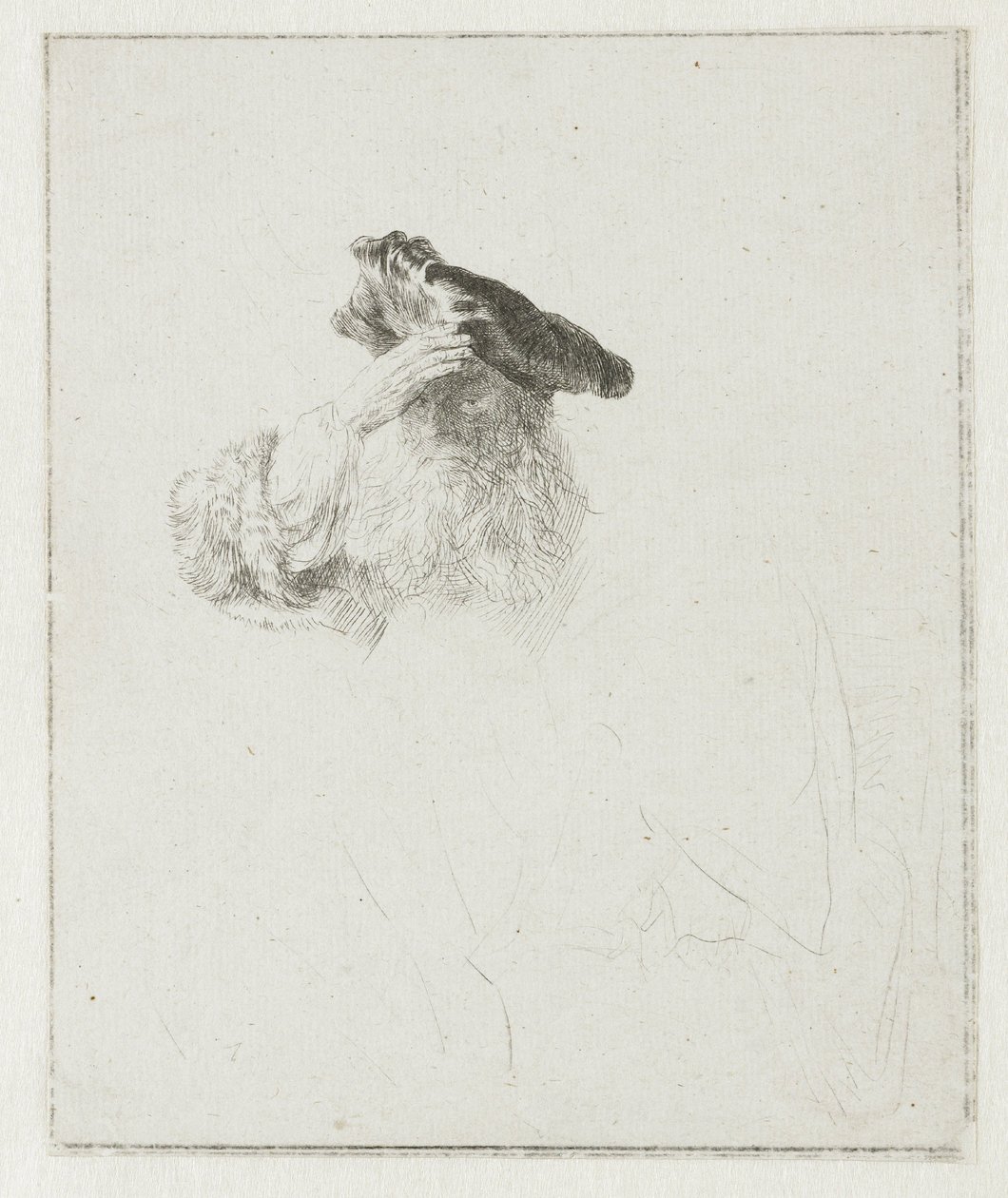 En äldre man som skärmar av solen med handen av Rembrandt van Rijn