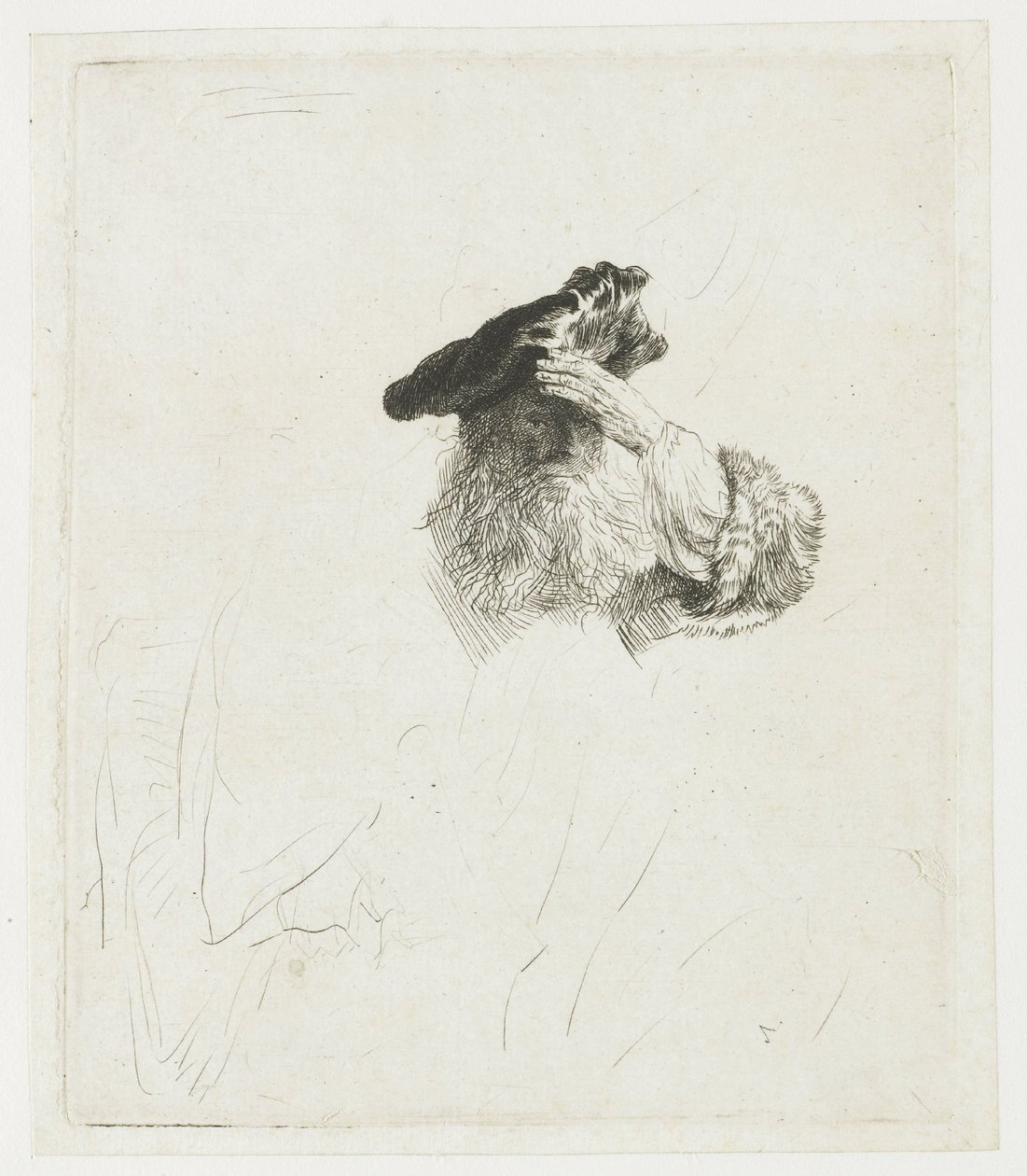 En äldre man som skärmar av solen med handen av Rembrandt van Rijn