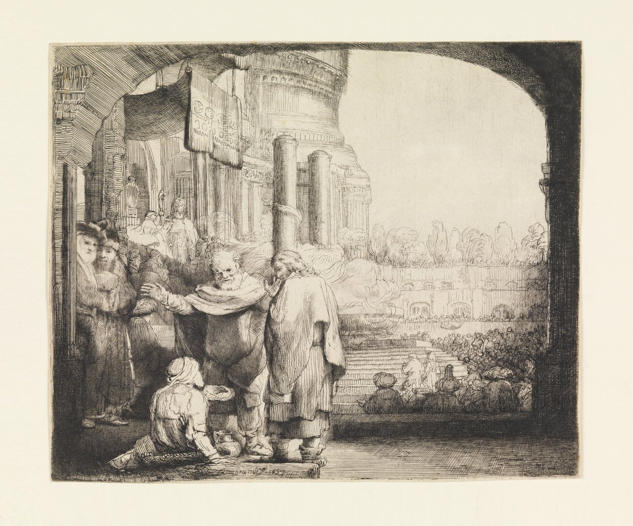 Peter och Johannes helar den krympling vid tempelporten av Rembrandt van Rijn