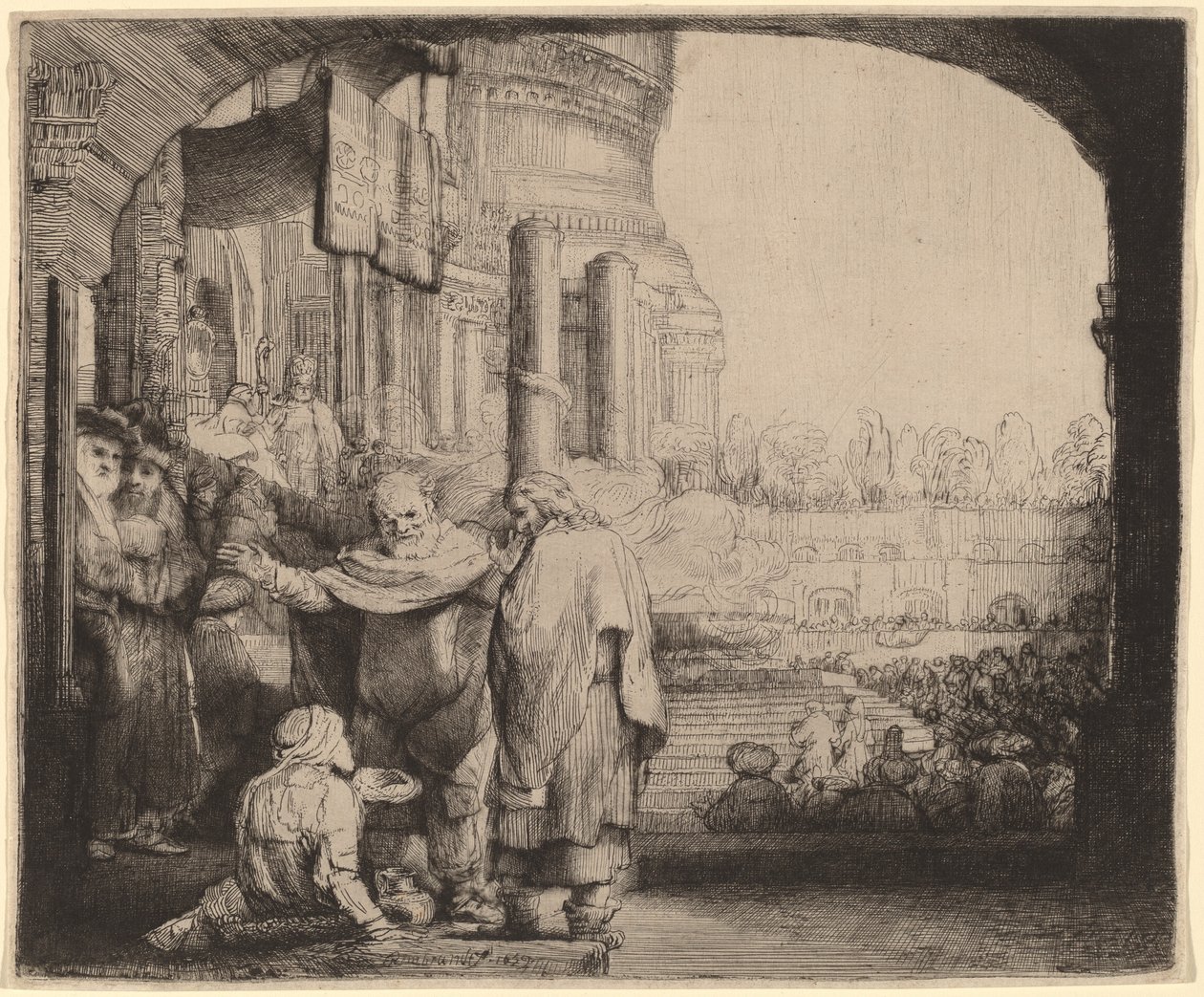 Peter och Johannes helar den krympling vid tempelporten av Rembrandt van Rijn